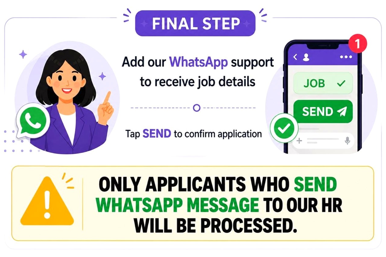 3 easy steps - fill up the form, send WhatsApp, receive details